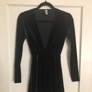 American Apparel Deep V Velvet Skater Dress